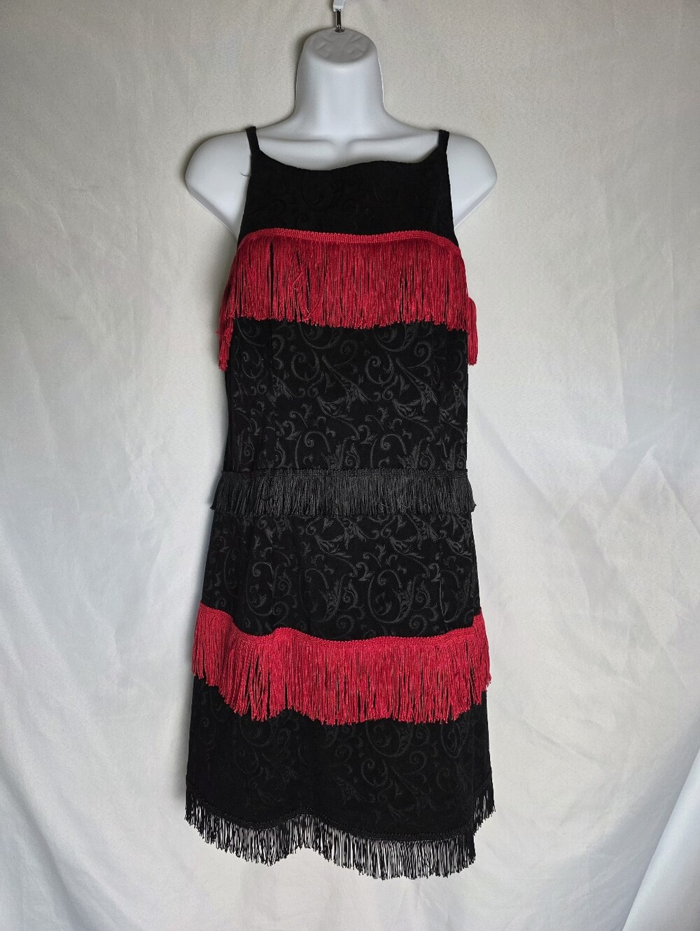 Vintage Black Red Fringe Gatsby Flapper Dress VTG Size 13/14 All That Jazz